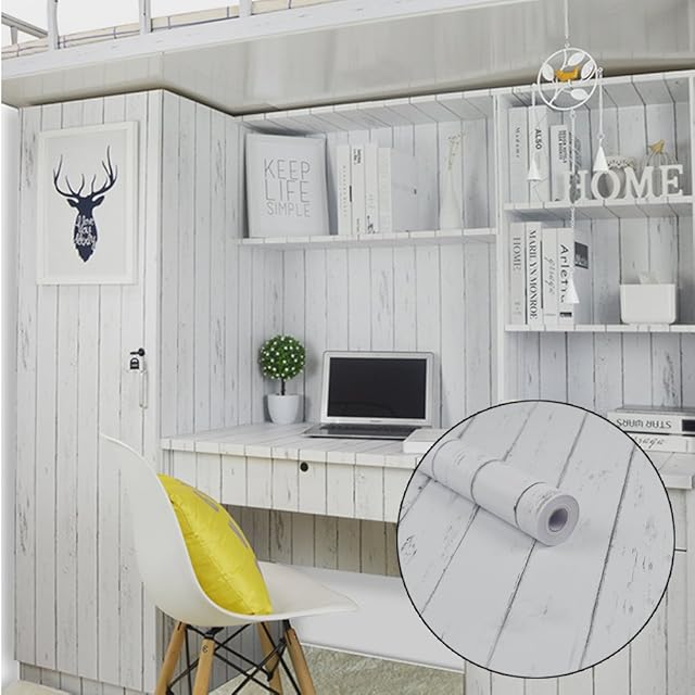 LoveFaye White Wood Grain Furnitures Protective Paper Nordic Style Self-Adhesive Shelf Liner Locker Sticker 17.7 Inch by 9.8 Feet