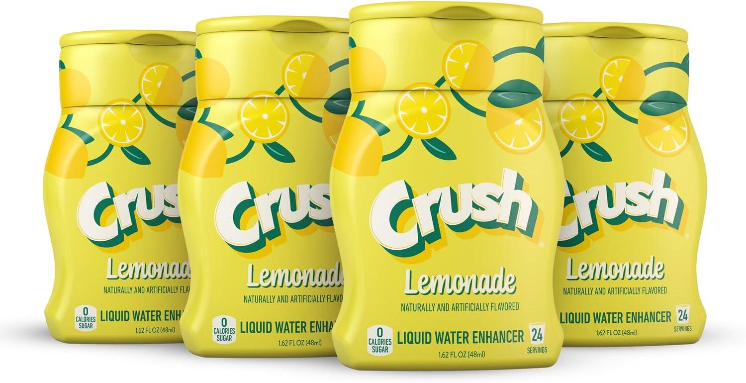 CRUSH Crush, Lemonade, Liquid Water Enhancer – New, Better Taste (4 Bottles, Makes 96 Flavored Water Drinks) 1.62 Fl Oz (Pack of 1)