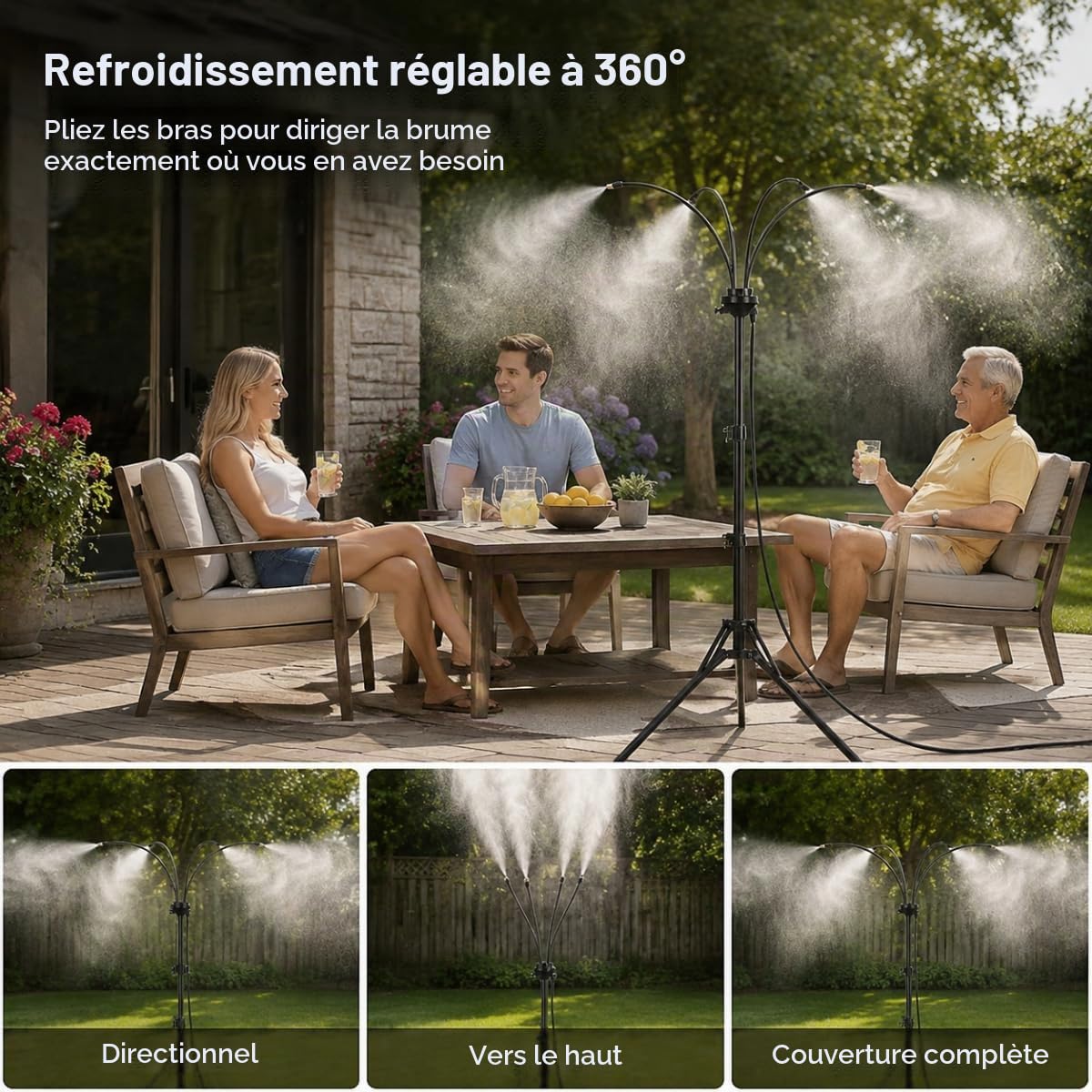 Brumisateur Terrasse,Système de brumisation extérieur réglable | Brumisateur sur Pied pour Terrasse, Jardin,Brumisateur Portable (Noir)