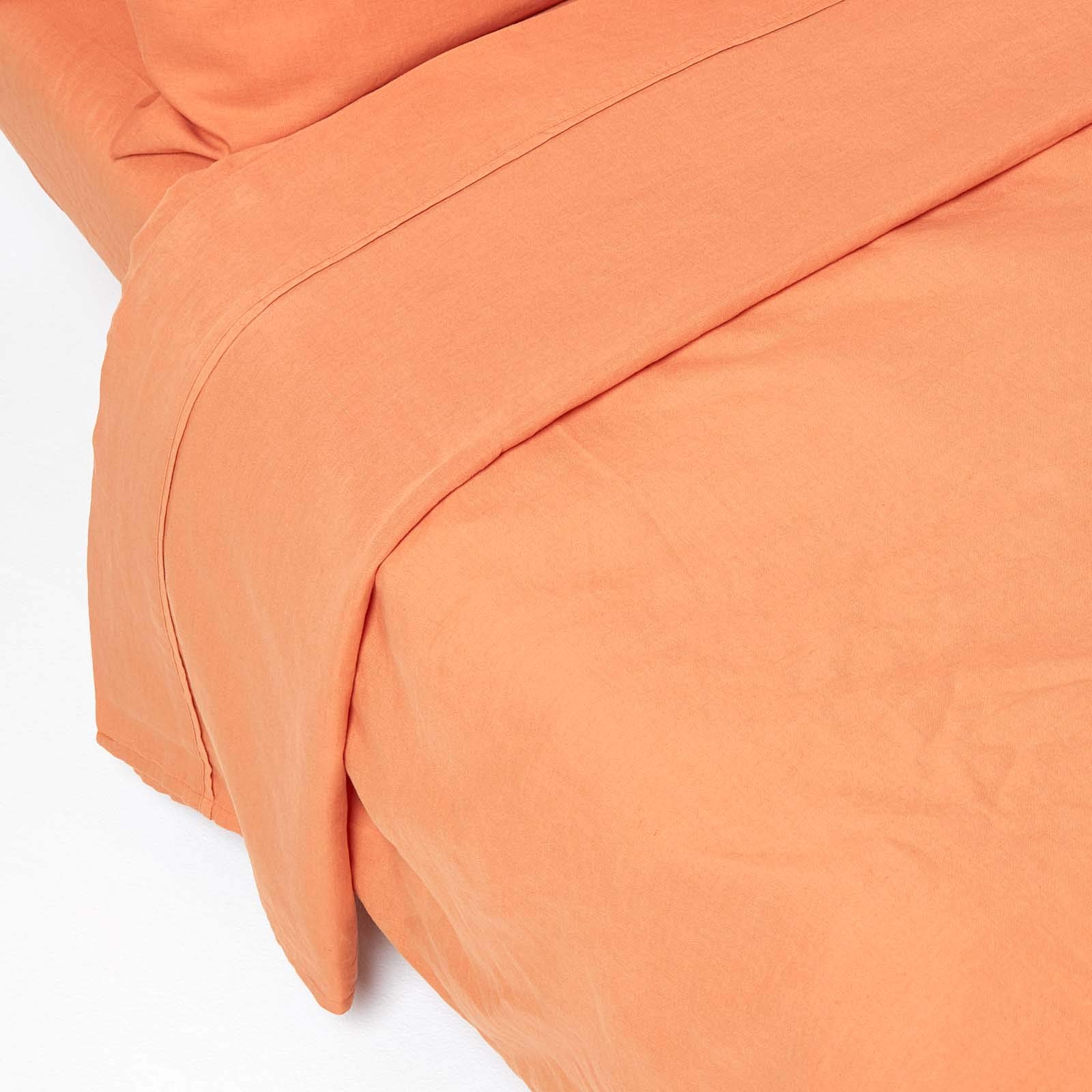 HOMESCAPES Leinen Betttuch ohne Gummizug orange 230x255 cm, Halbleinen Bettlaken aus 60% Leinen und 40% Baumwolle