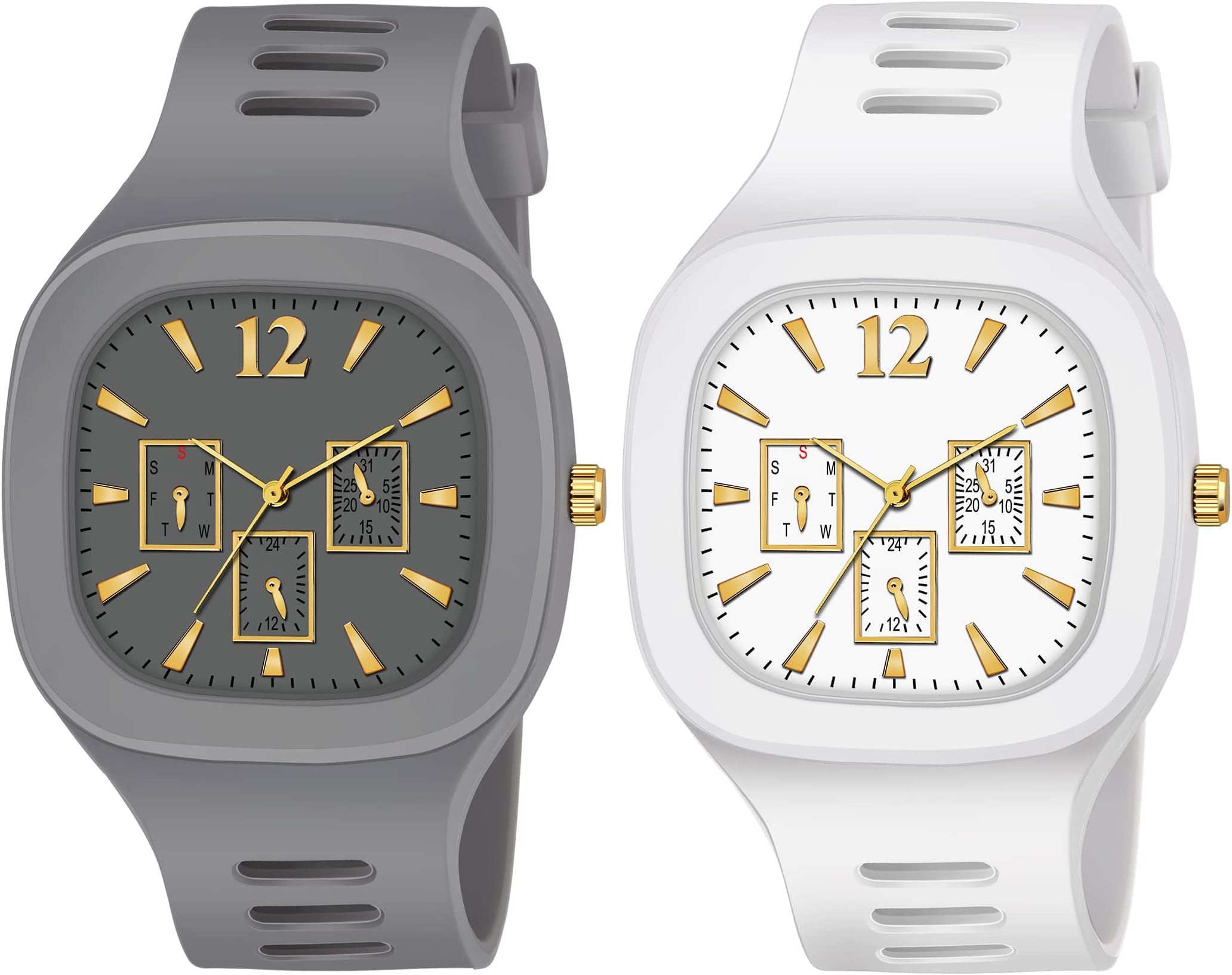 The Shopoholic Square Dial Black Blue Grey White Analog Watches with Silicon Strap Stylish ADDI Designer Combo Watch for Mens & Boys