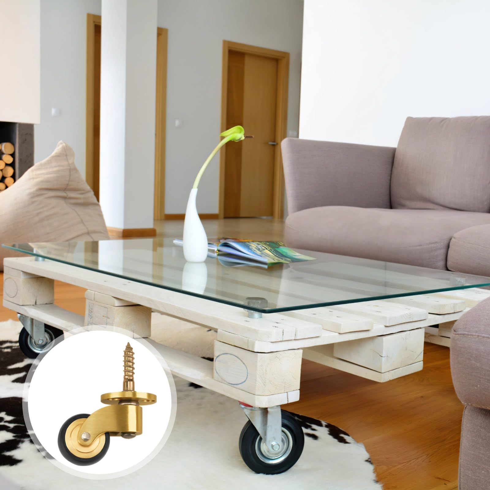 4-teilige Messing-Möbelrollen, Universalräder für Tische und Sofas mit geräuschlosem Lager, selbstschneidendes Schraubendesign, strapazierfähige Stuhlrollen