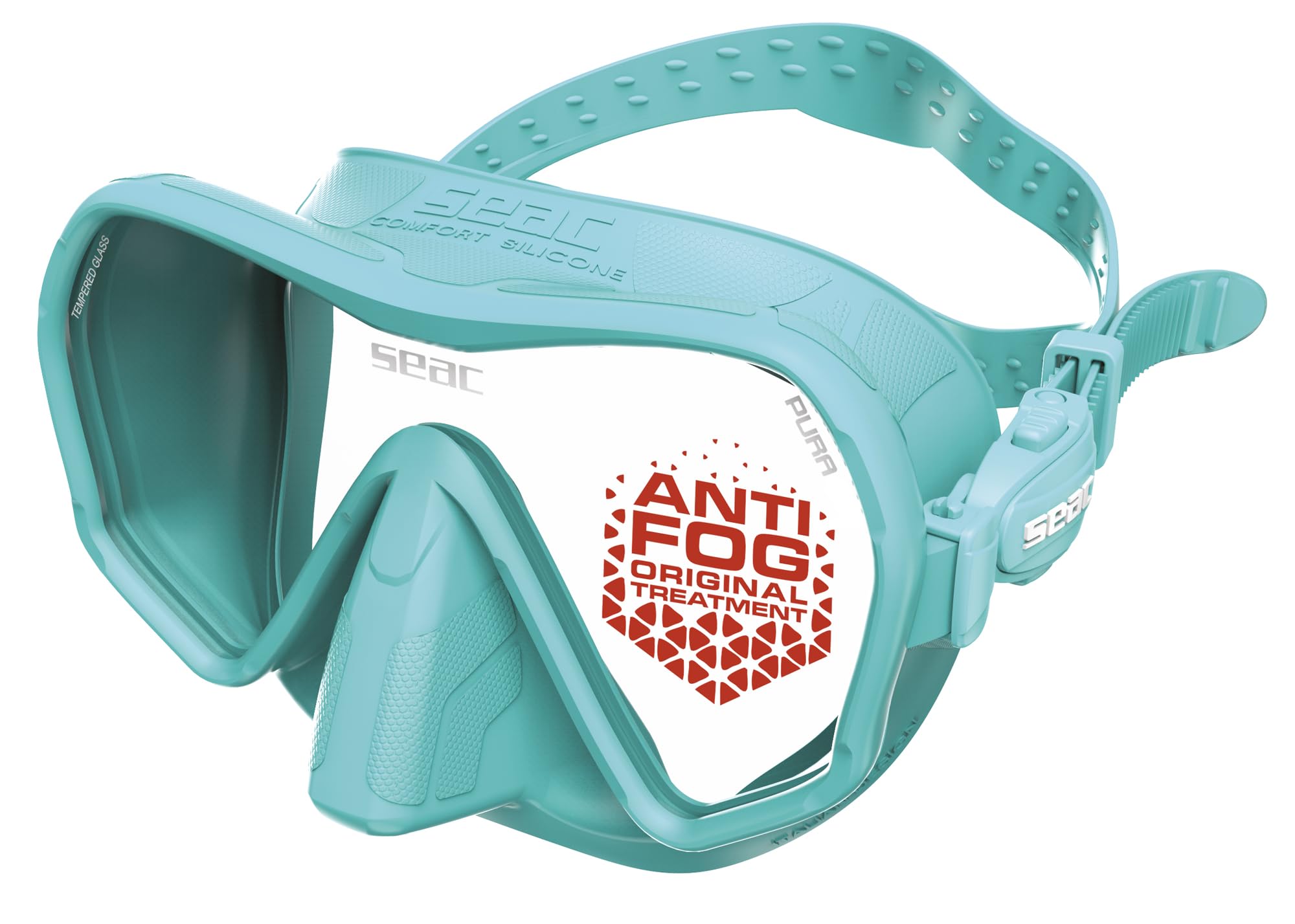 SEAC Pura – Frameless Single-Lens Silicone Diving Mask | Antifog Low Volume Mask for Diving and Snorkeling with 3D Buckle, Tiffany