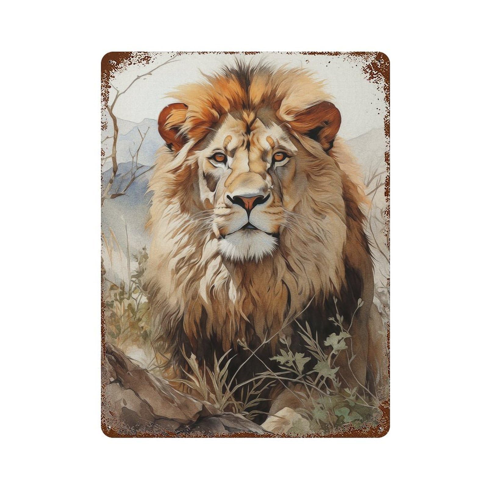 The Lion Stare Rusty Metal Tin Sign 15.7"x11.8", Ideal for Farmhouse, Kitchen And Entryway Decor