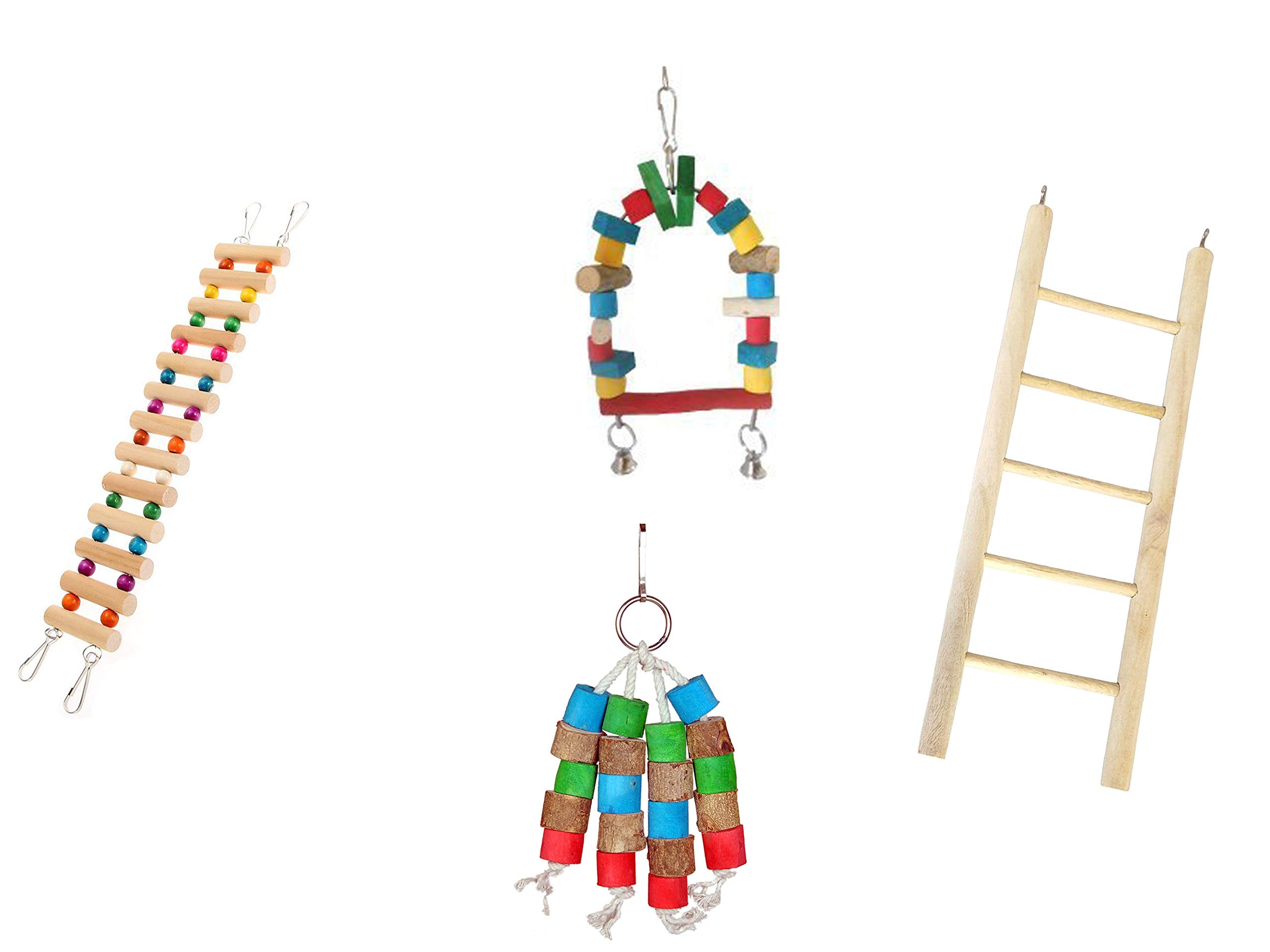 KSK Bird Ladder and Hanging chewable Wooden Bird Toys for Budgies,Cockatiel,Finches,Kannur Birds- Made with Wood- 4 Piece (B08V1NQT6K) Amazon Price History, Amazon Price Tracker