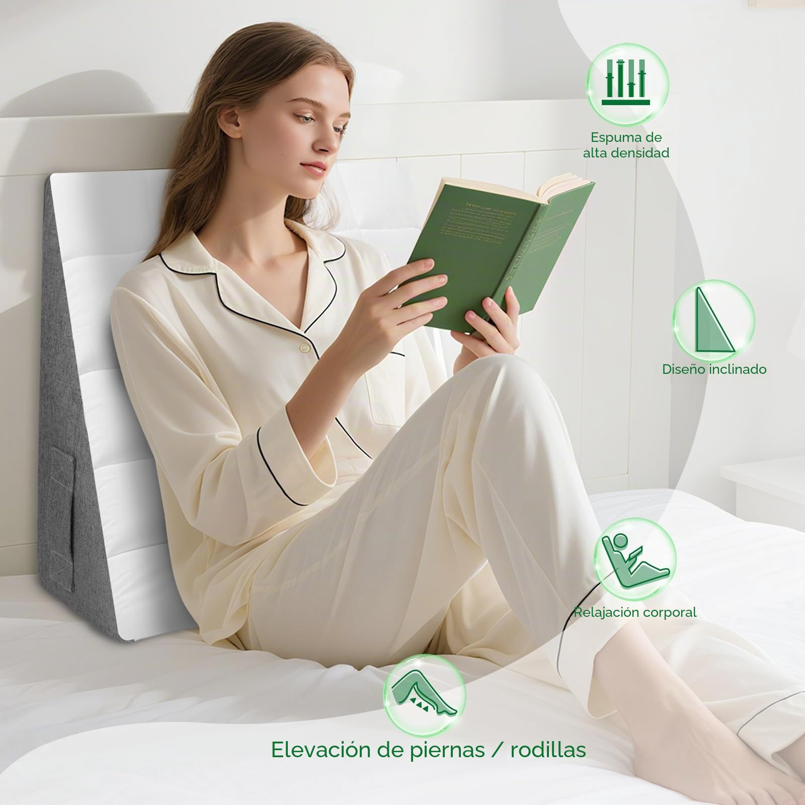 HOMCA Almohada de Cuña para Sofá y Cama | Cojín de Lectura, Cojín Inclinado para Elevación de Las Piernas