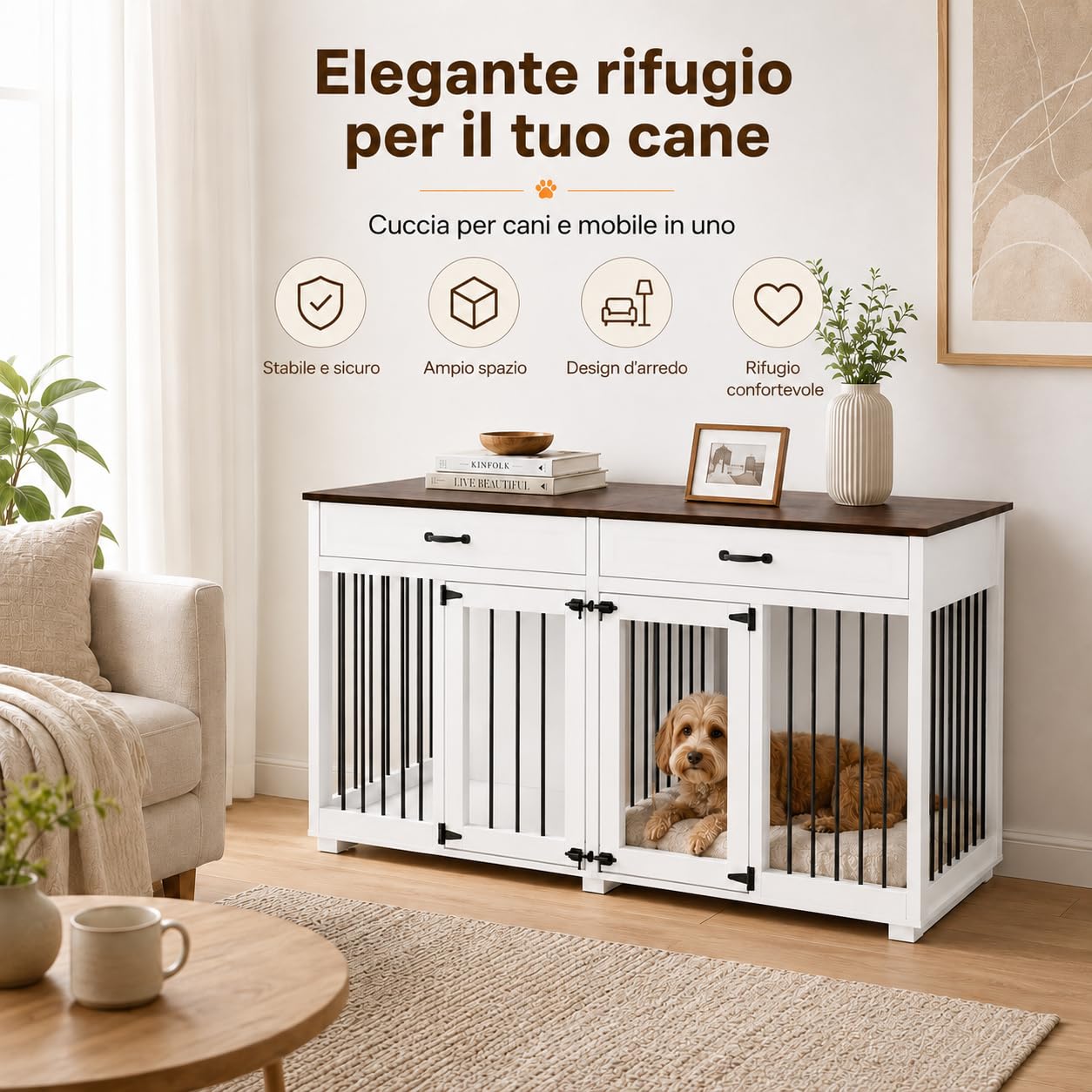 Gabbia XXL per Cani di Grandi Dimensioni - Box con 2 Ante per Interni e Trasporto, Tavola in PB + Ferro da Stiro, 164 x 80 x 60 cm, in Metallo