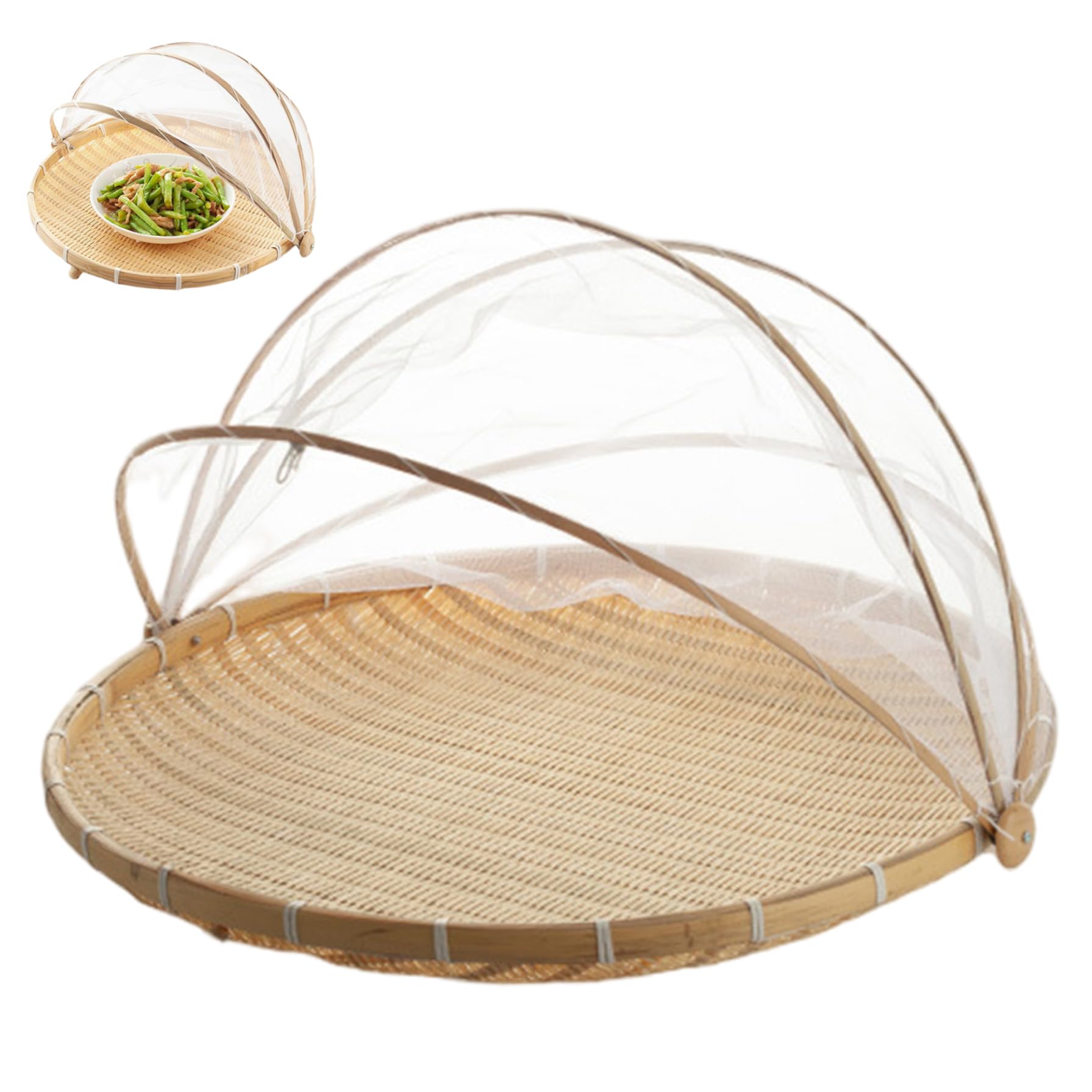 Cakeeyum 30Cm Mesh Fruit Basket With Lid 12 Inch Bamboo Fruit Basket With Mesh Gauze Cover Outdoor Food Tent For Vegetables, Fruits, Bread & Home Food Storage With Lid, With