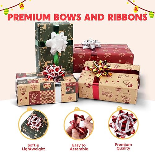 Miniatura 11 de JOYIN 75 lazos de regalo autoadhesivos de Navidad de 3 pulgadas y 2 rollos de cintas rizadas de Navidad para cestas, decoración de botellas de vino