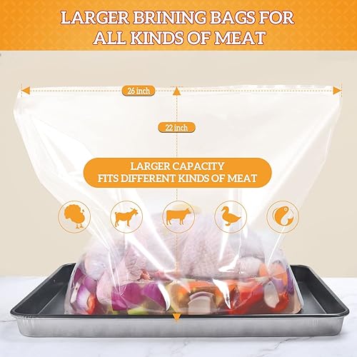 Miniatura 6 de ARATHA Turkey Brining Bags, 26"×22", 2 Pack, Double Zip Lock Thicker Brine Bags with 2 Cotton Strings, Extra Large Brining Bag Fits for Turkey,