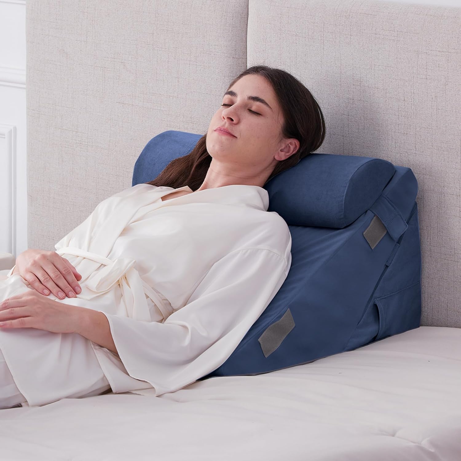 3PCS Wedge Pillow Set for After Surgery, Wedge Pillow Headboard, Adjustable 9&12 Inch Bed Pillow Wedge for Sleeping, Acid Reflux, Orthopedic Pillow Wedge for Back Pain Relief, Gerd, Navy Adjustable 9&12 Inch + 1 Head Pillow Navy