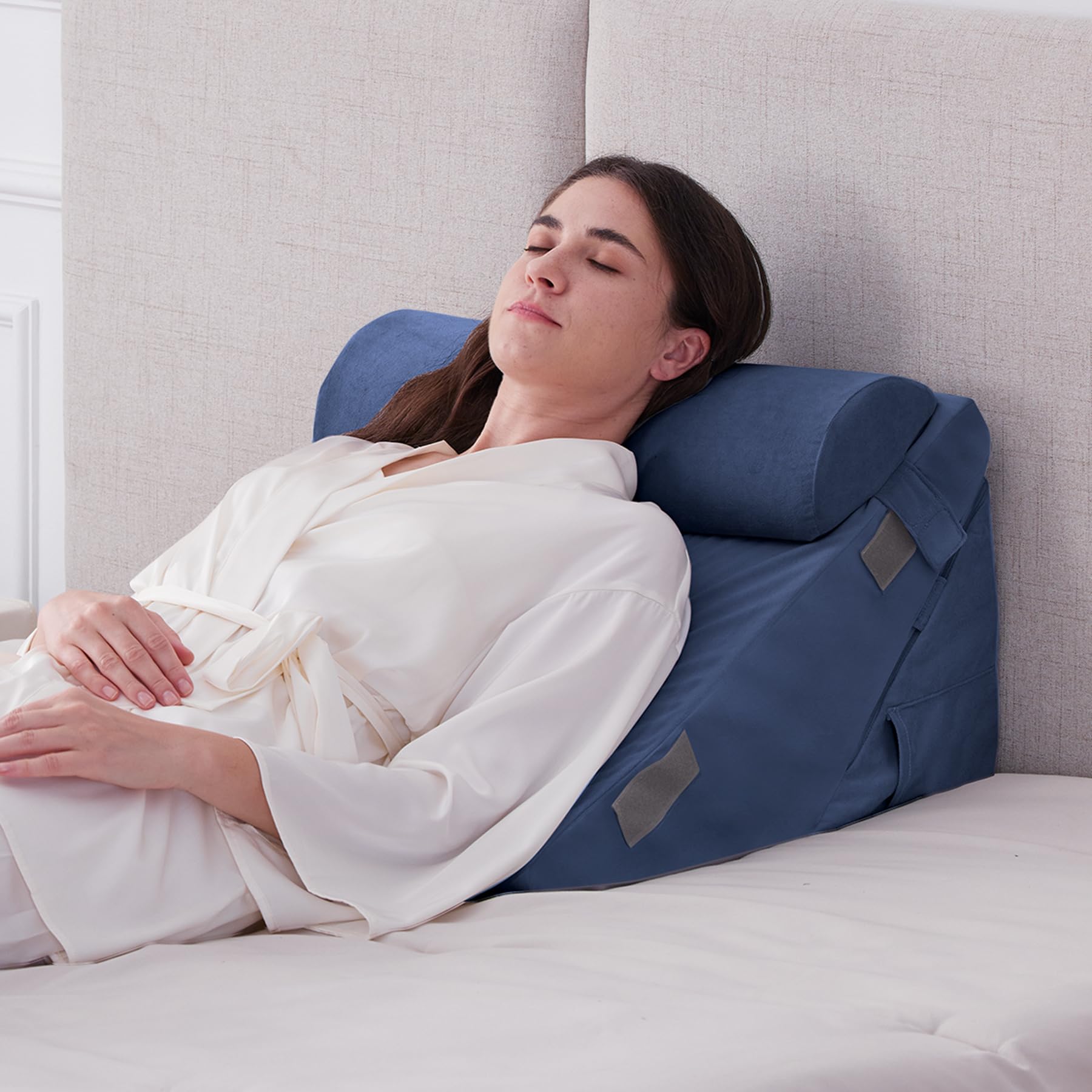 Ruqmuis Wedge Pillow Set for After Surgery, 3PCS Adjustable 9&amp;12 Inch Bed Wedge Pillow for Sleeping, Incline Pillow Wedge for Headboard, Post Surgery, Acid Reflux, Neck&amp;Back Support, Navy