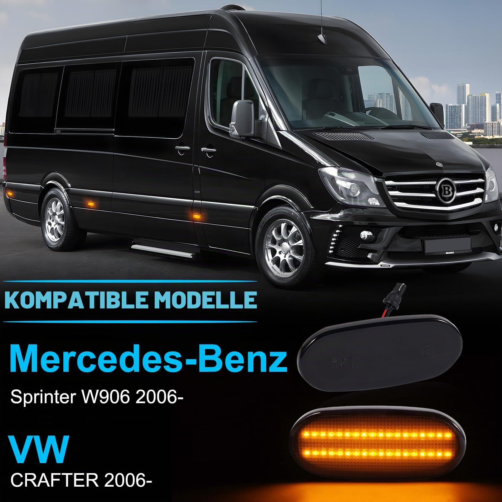 POPMOTORZ LED Seitenblinker Blinker Schwarz mit Canbus Fehlerfrei 2835 SMD für Mercede-s Benz Sprinter W906 VW C-RAFTER, 6 Stück