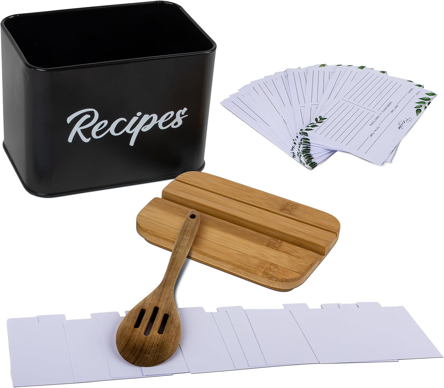 ArtEight Recipe Box - Black - 4"x6" Recipe Cards and Box Set - Durable Recipe Card Box with Thicker Metal - Includes 25 Cards and 10 Dividers - Beautiful Recipe Box with Cards and Dividers