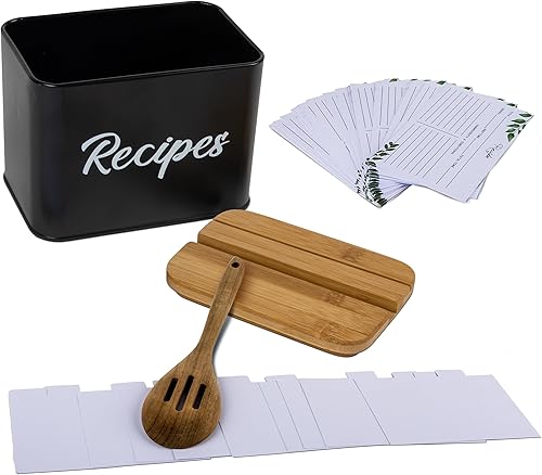 Miniatura 2 de Caja de recetas  Negro  Juego de tarjetas de recetas y caja de 4 x 6 pulgadas  Caja de tarjetas de recetas duradera con metal más grueso  Incluye 25
