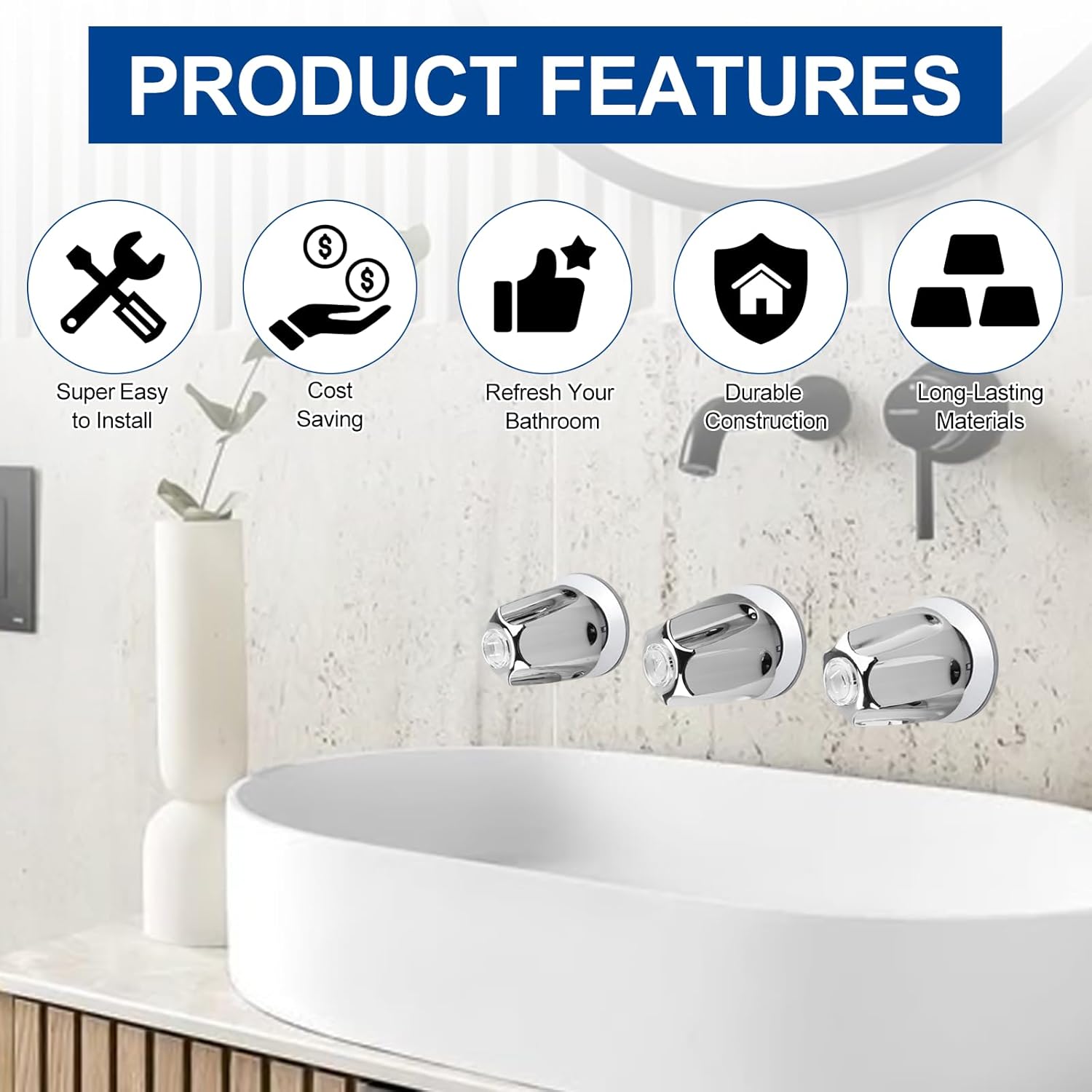 81428 Bathtub and Shower Knobs 3 Piece Replacement Kit for Price Pfister Shower Handle, Compatible with Gerber, Danco Shower Handle Replacement/Restoration