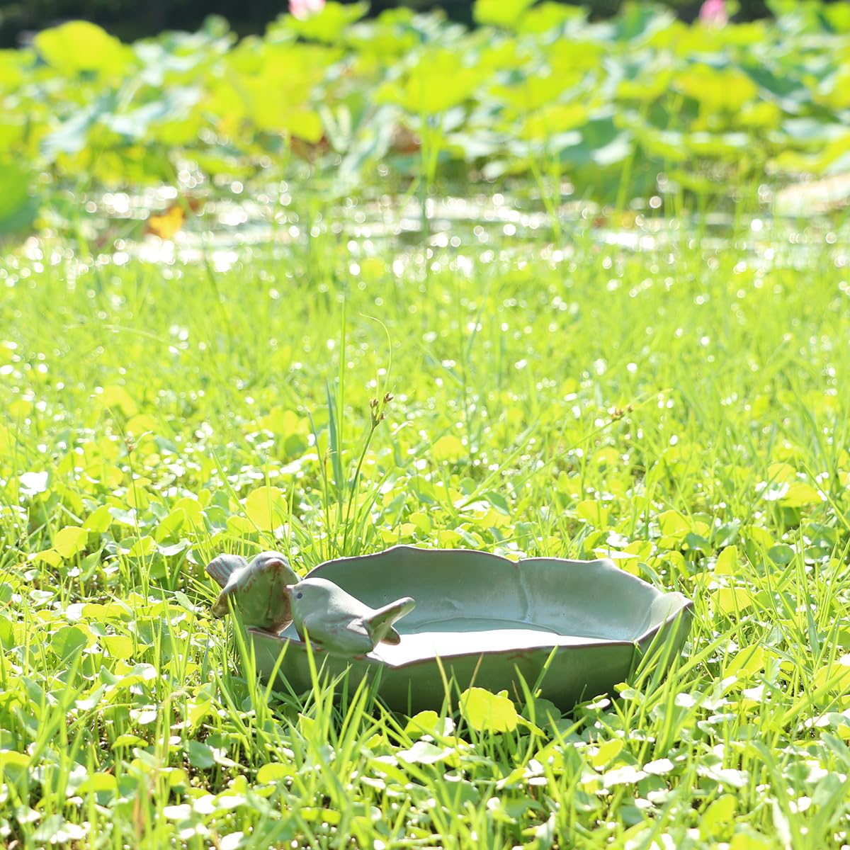 Keramik-Vogeltränke für den Außenbereich, 24.5 cm große Keramik-Vogeltränke für draußen, wetterfeste Vogeltränken für den Garten, Terrasse, Balkon und Rasen. (Large)