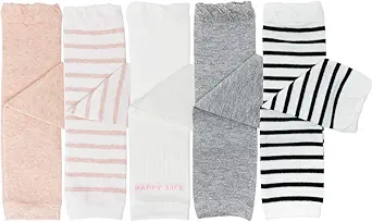 5 Pair Baby and Toddler Leg Warmers, Happy Legs Pink & Gray