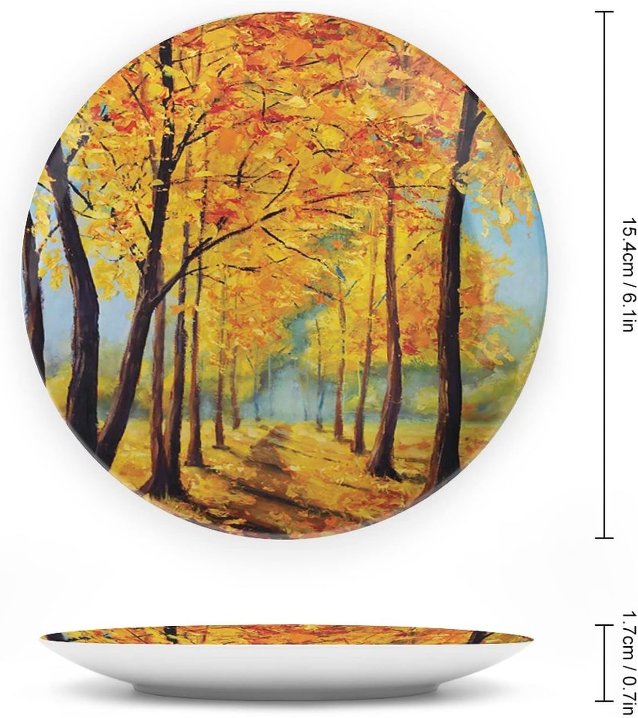 XISUNYA 10 Inch Decorative Plate,Country Round Porcelain,Painting of Park in Autumn Fall with Pale Warm Tone Leaves Print Ceramic Wall Hanging Decor Accessory for Dining Table Tabletop Home Decor