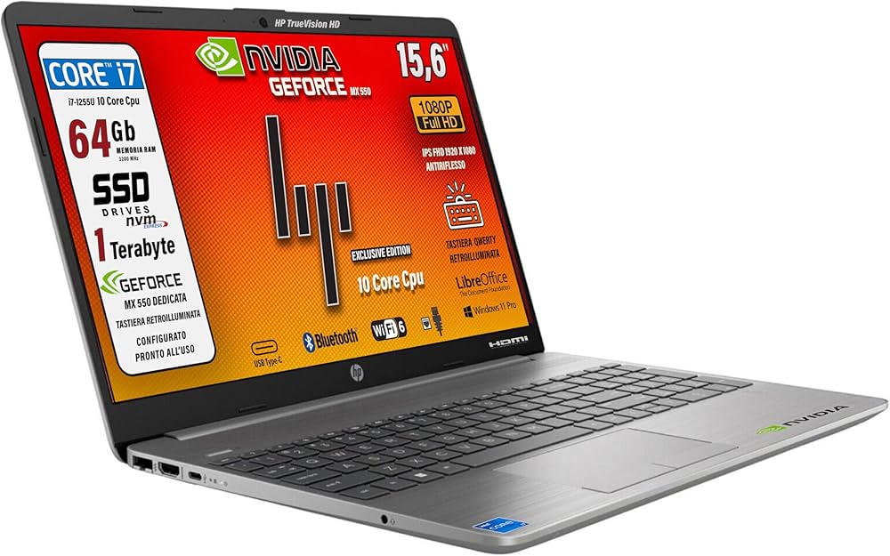 HP 250 G9, Laptop Notebook, Intel Core i7 12 Th,10 Core, RAM 64 GB