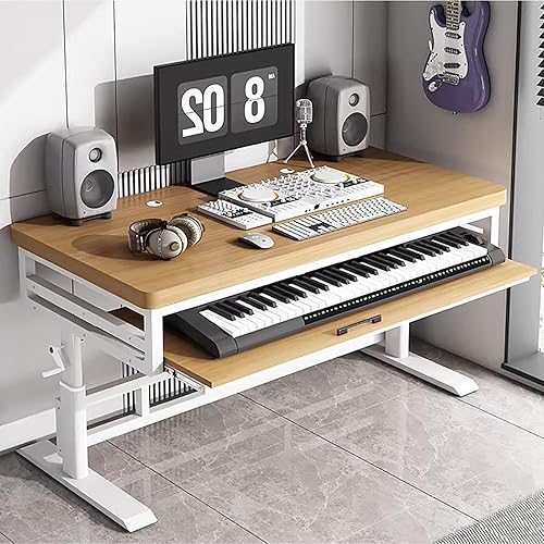 Miniatura 9 de Escritorio moderno para estudio de música con bandeja para teclado, mesa de escritorio de pie ajustable en altura, escritorio de estudio de Mesa de