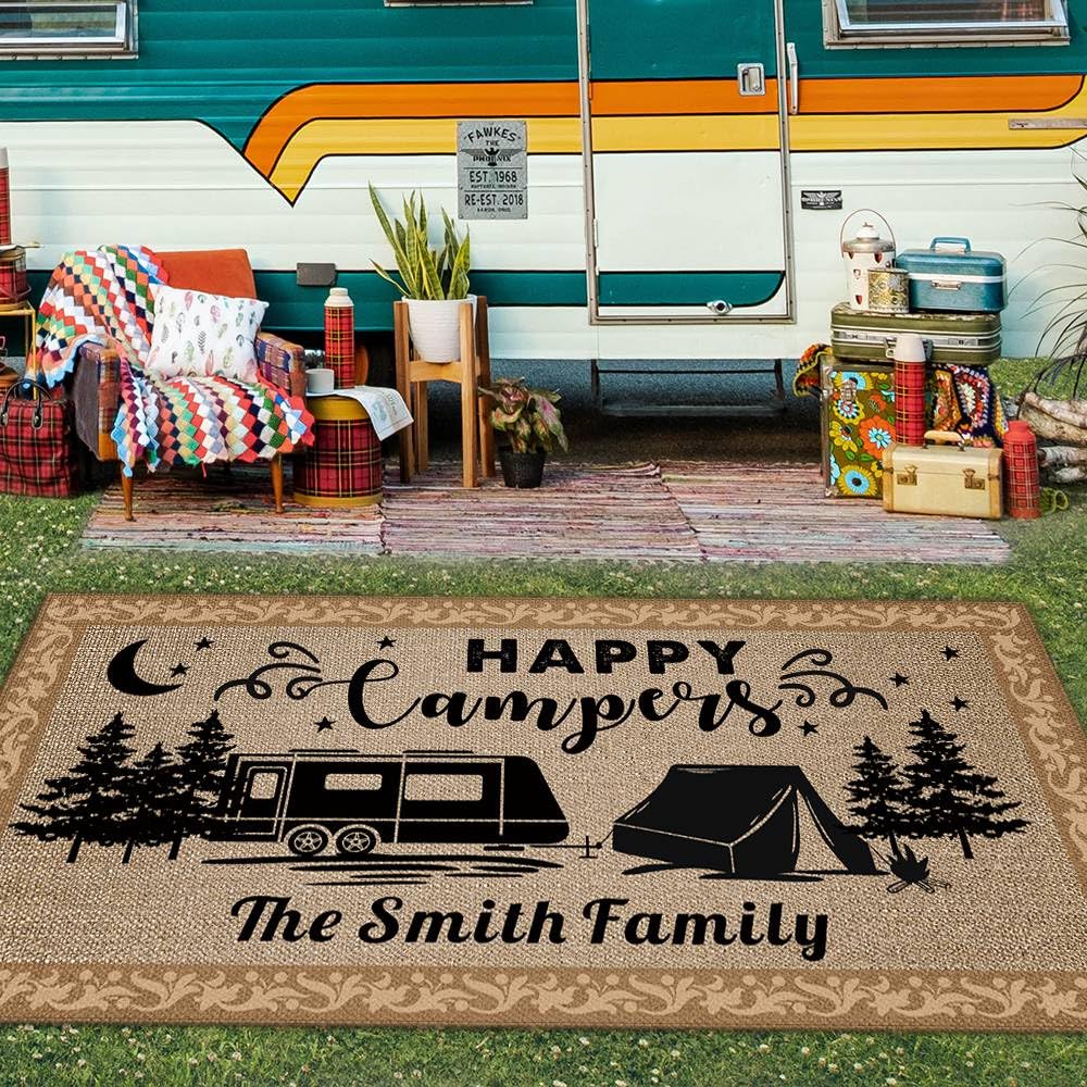 GUGLILI Custom Camping Rug Happy Camper RV Trailer Campsite Decor Floor Mat for Outdoors, Patio, Backyard, Picnic, Beach, Camping, 30 x 55 Inch (20 RV