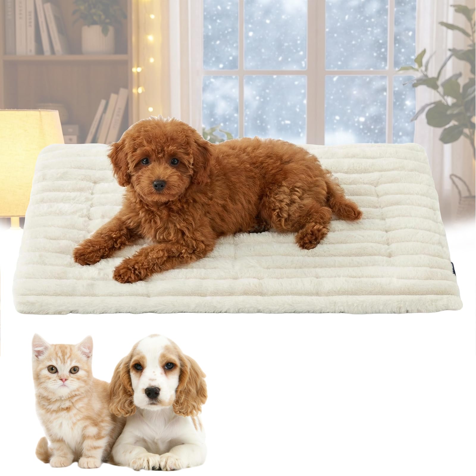 Coussin Chauffant pour Animaux de Compagnie, Tapis Auto Chauffant pour Chat, Couverture Moelleuse Auto Chauffante pour Cage Ou Sol, LavableWhite,89x58cm/35x23in