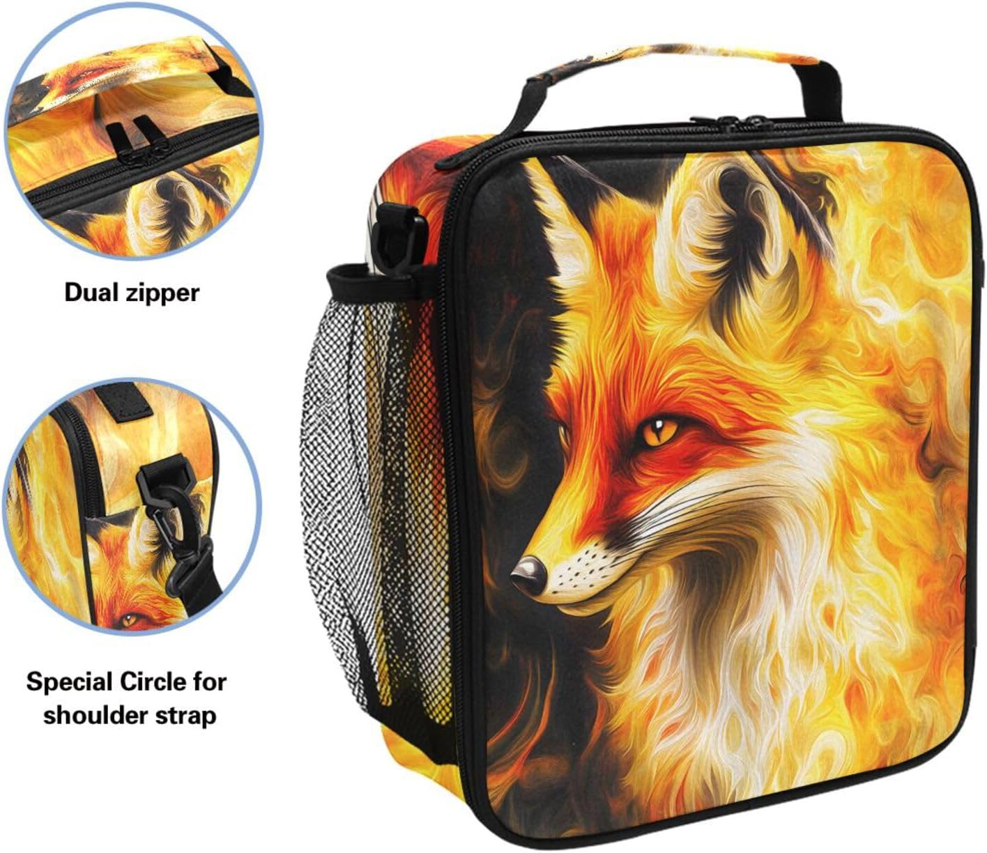 ALAZA Fox Fire Lunch Box for Women Men Kids Boys Girls Insulated Cooler Bag with Handle & Strap image 2