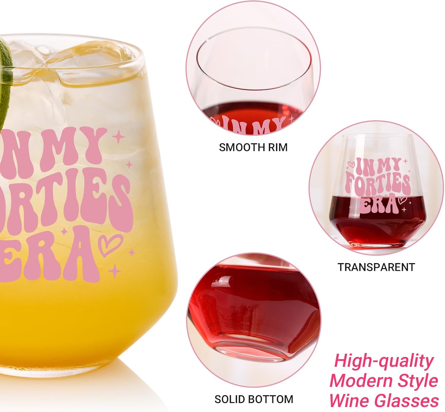 40th Birthday Gifts For Her - In My 40s Era Wine Glass, Best 40th Birthday Gifts For Women, 40 Years Old Gifts For Sister, Son, Daughter, Mom, Best Friend, Birthday Glass For Decorations, 18oz - Image 2