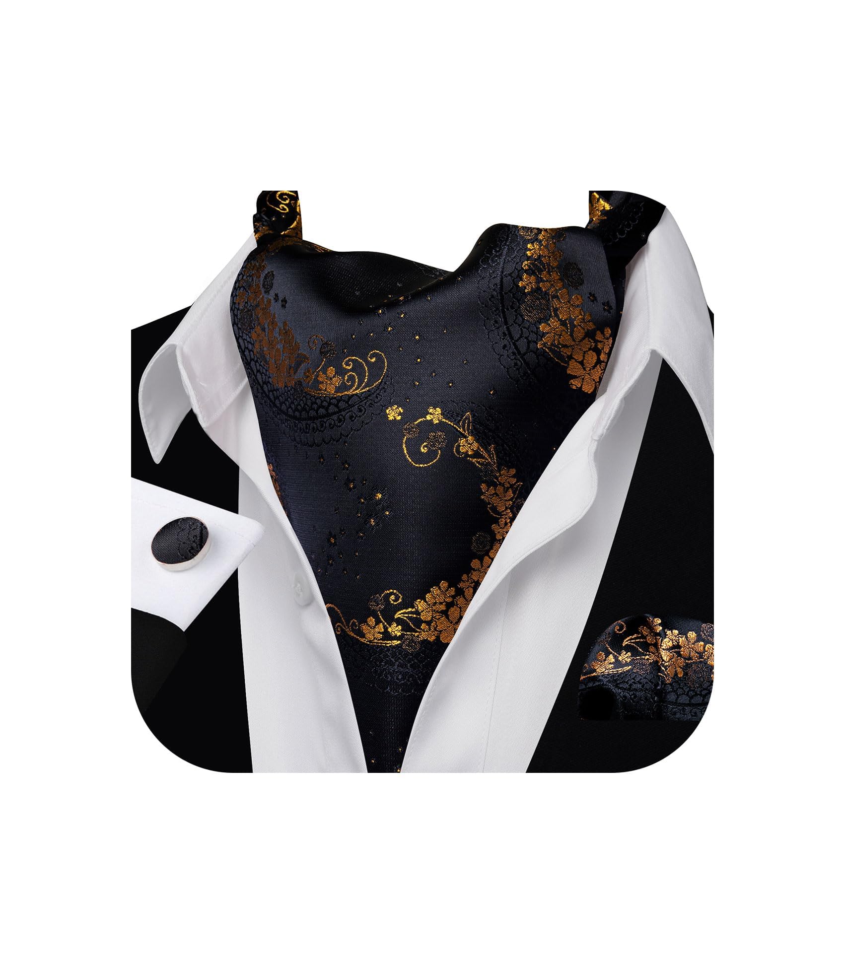 Barry.Wang Ascot for Men Cravat Tie Sets Paisley Scarf Self Tie Necktie