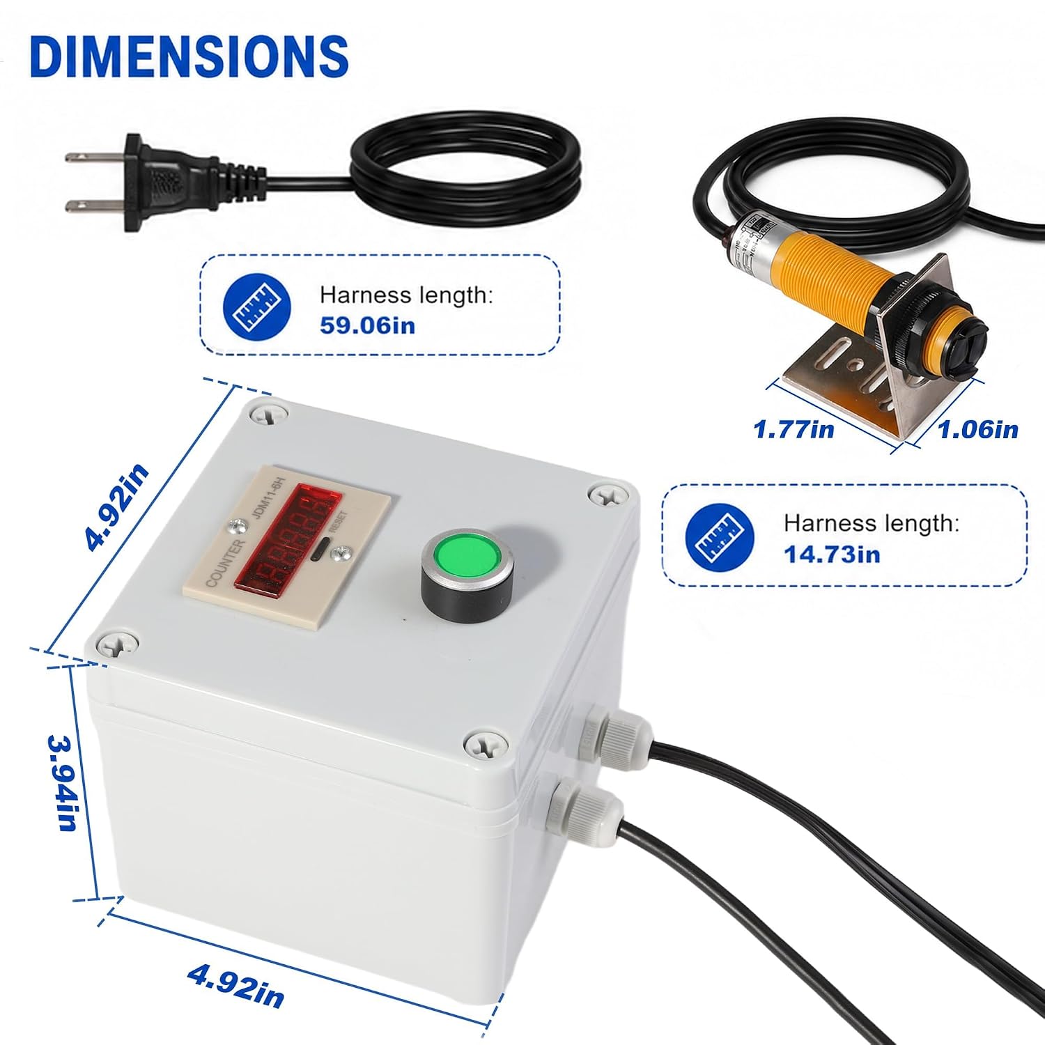 Digital LED Counter 0-999999 6 Digits with Proximity Switch Sensor | 100V-240VAC for Punch Press Packaging Textile 2m NPN Reflector Visitor Count Box