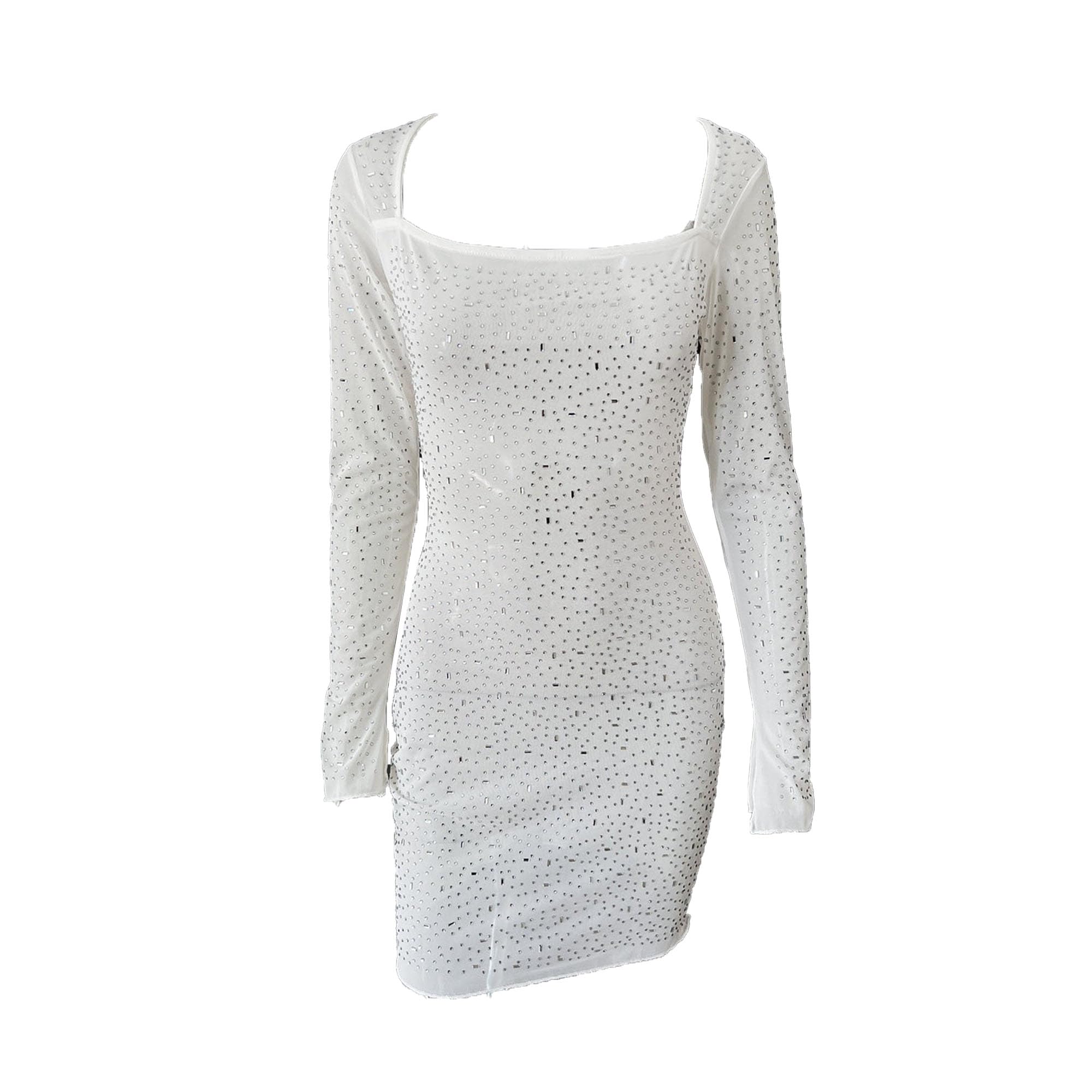 Robe courte pailletée à manches longues voilées et dos ajusté - 6