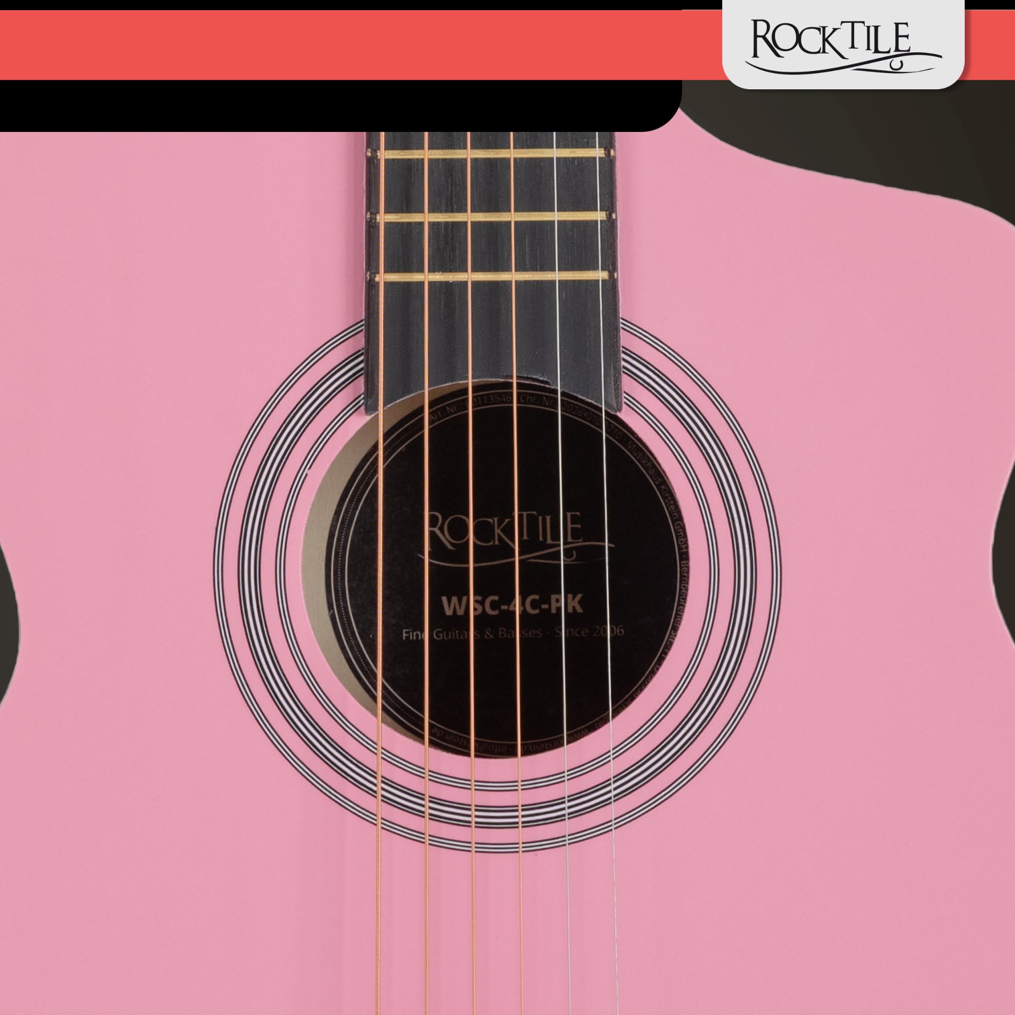Rocktile WSC-4C-PK Chitarra Western Rosa, Generale, Modello: WSC-4C-PK | Peso: 1, 38 kg, Numero di corde: 6, Orientamento: Destrimano, Corpo, Forma del corpo: Concert con cutaway, Tavola: Tiglio