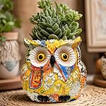 Colorful Owl Planter, Funny Owl Sucuulent Plant Pots Indoor/Outdoor, Decorative Garden Flower Pot, Cute Small Planters Desk Home Office Decor, Brush Pencil Pen Holder, Gifts for Women Mother, Yellow