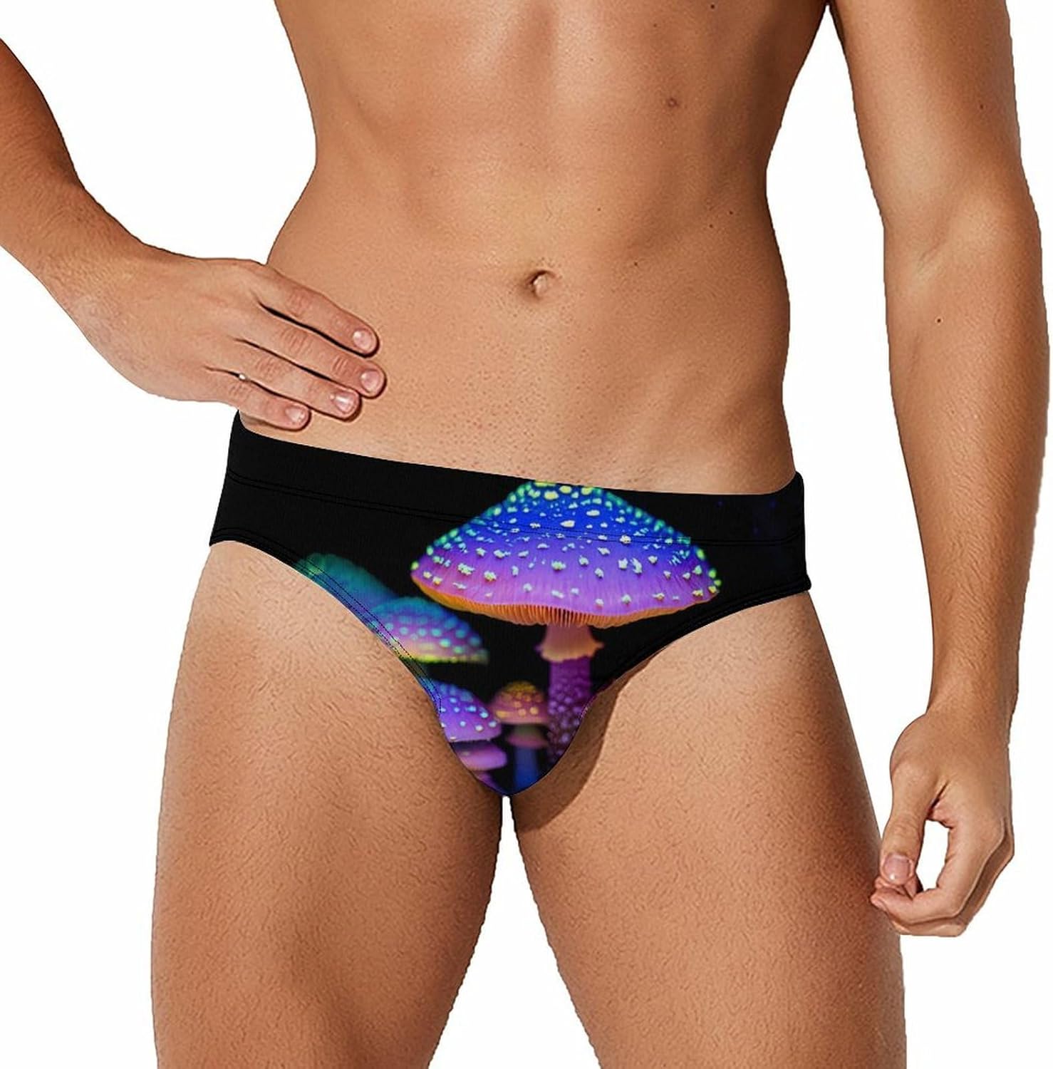 Psychedelic Mushroom Print Men's Swimsuit Brief Sexy Bikini Briefs Retro Printed Swimwear Quick Dry Swimming Trunks 3X-Large