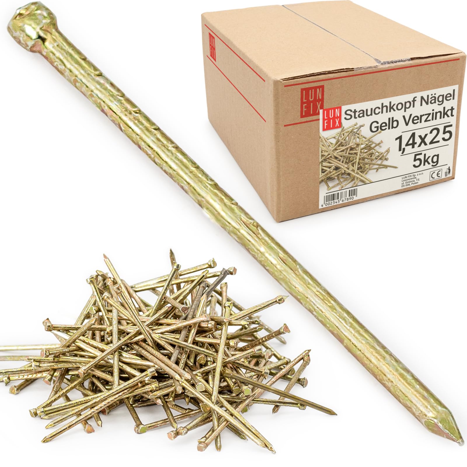 Stalowe gwoździe 1,4 x 25 mm (5 kg), żółta główka do prac budowlanych, ocynkowane gwoździe budowlane, gwoździe o długości 25 mm, do dekoracji domu, DIY, ramek na zdjęcia, rzemiosła