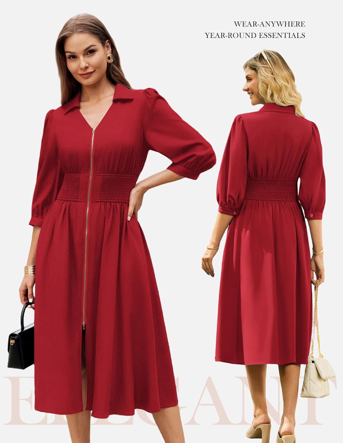 GRACE KARIN Womens Summer Midi Dress 2026 A Line Business Office Work Dresses Fit and Flare 3/4 Sleeve Dress with Pockets - Image 3