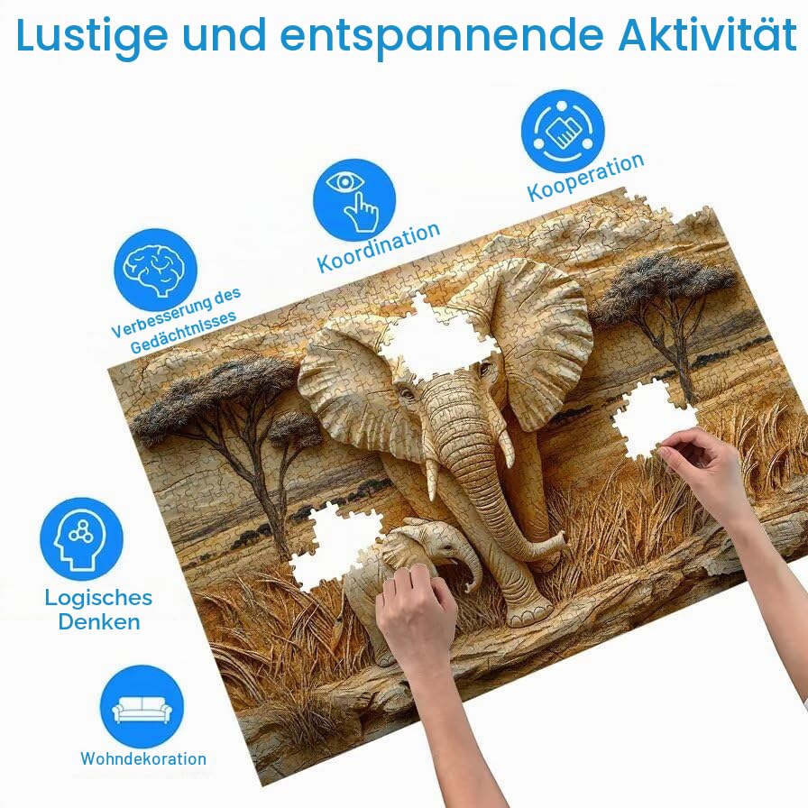 Puzzle 5000 Teile Afrika, Elefant Puzzle 5000 Teile Erwachsene, Holzpuzzle Erwachsene mit Exquisiter Verpackungsbox, Klassische Puzzles für Die Ganze Familie, Holzpuzzle für Geschenke, Dekor, -5182