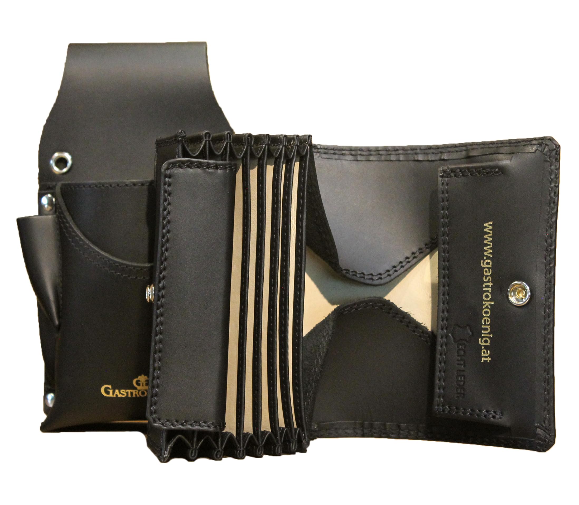 Kellnertaschen-Set, das Original, Garantie lebenslang, Kellnergeldtasche, Kellner-Portemonnaie, Kellnerbörse aus Leder, für Männer und Frauen (Schwarz)