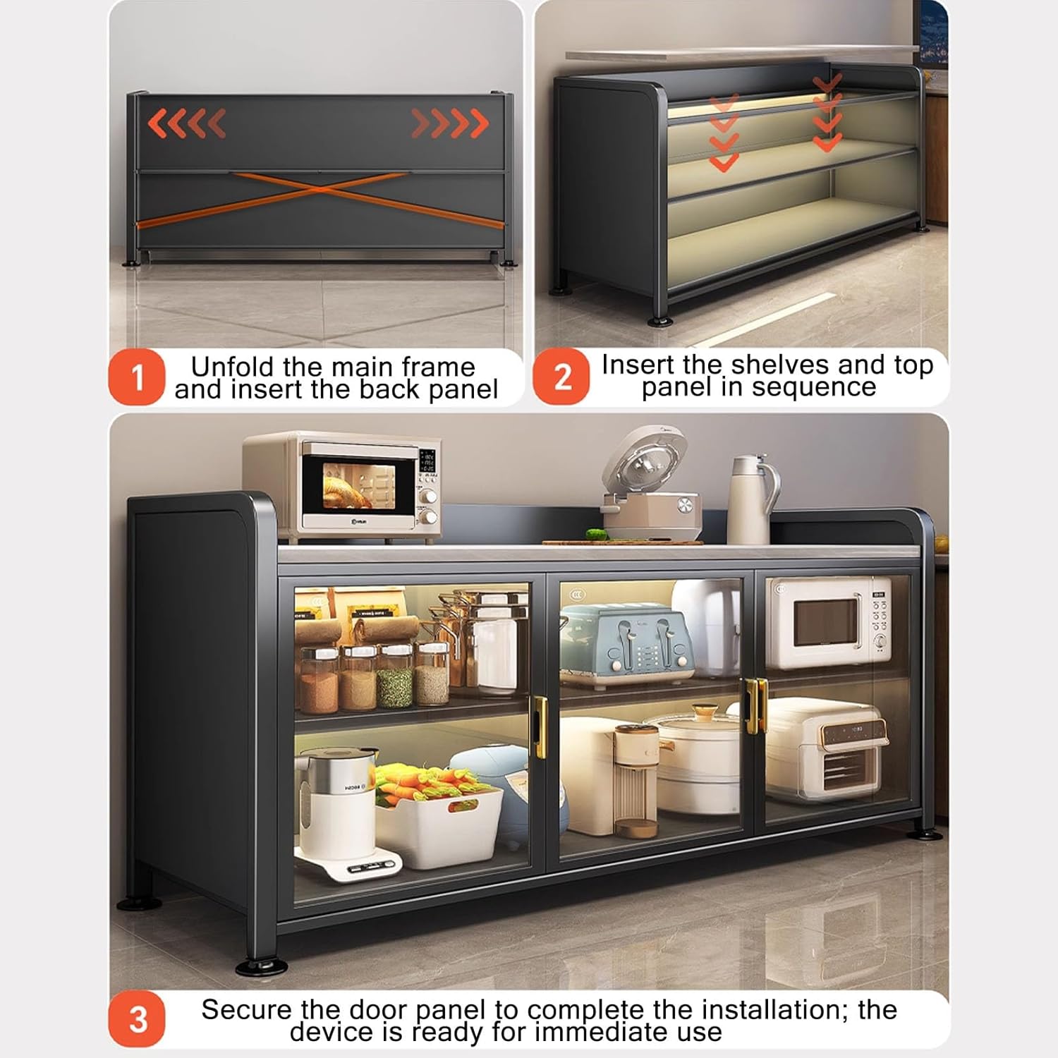 JKGHK Kitchen Storage Cabinet, Food Prep Baker's Rack Table with Flip Doors, Kitchen Food Pantry Cabinet with Adjustable Shelves, Prep Cabinets for Business, Garage(Gray,24x31in)