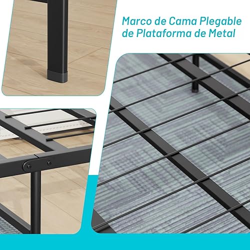 Miniatura 6 de Base de cama individual con plataforma de metal, tamaño individual, base de colchón de 14 pulgadas, repuesto de somier, listones de acero