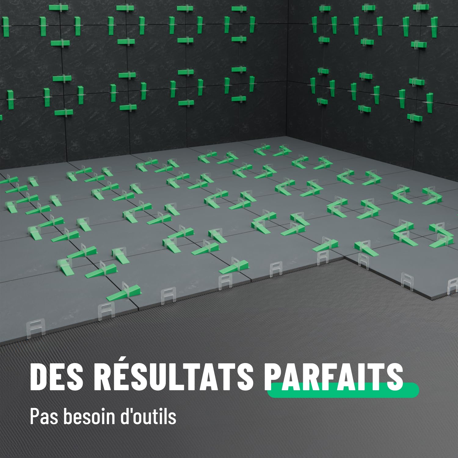 greate kit de nivellement pour carrelage 1100 pièces 2 mm | nivellement carrelage avec 1000 clips de traction & 100x cale - croisillon autonivelant 2mm