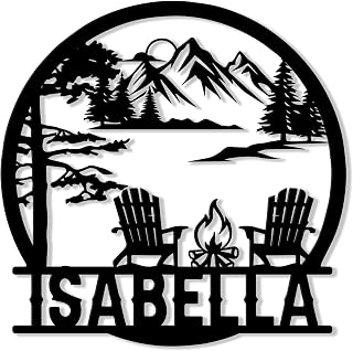 Personalized Camping Metal Sign, Campfire Hanging Sign Welcome Outdoor Porch, Custom Name Wall Fence Patio Yard Office Home Decor Gift for Camping Lovers, Birthday Gift