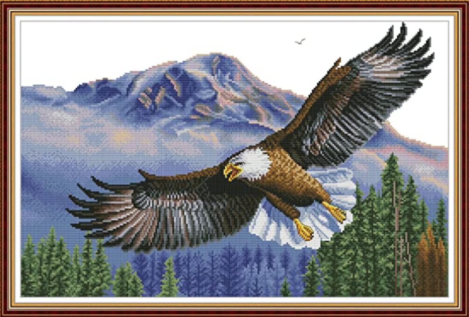Kit Punto Croce Prestampato COKYIS – Aquila Volante 40x50 Cm, Tela 11CT, Per Principianti E Decorazione Casa