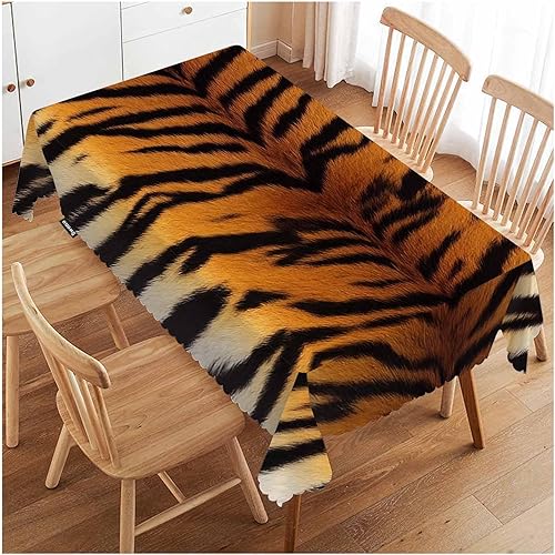 Swono Fundas de mesa con estampado de tigre de 52 x 70 pulgadas, color marrón y negro, mantel lavable para decoración de mesa de cocina, comedor,