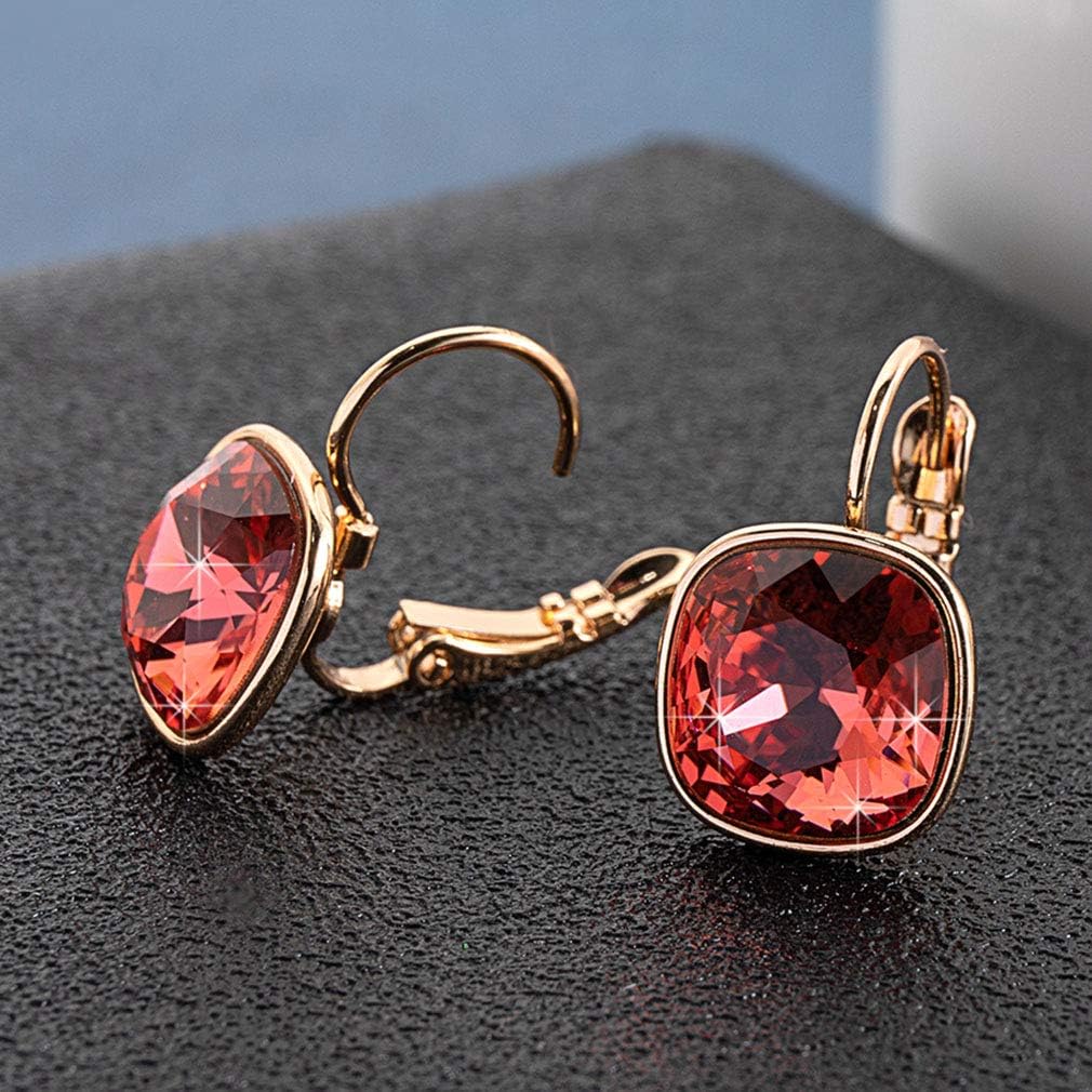 Austrian Crystal Square Cushion Drop Leverback Earrings for Women 14K Rose Gold Plated Hypoallergenic Jewelry - Image 6