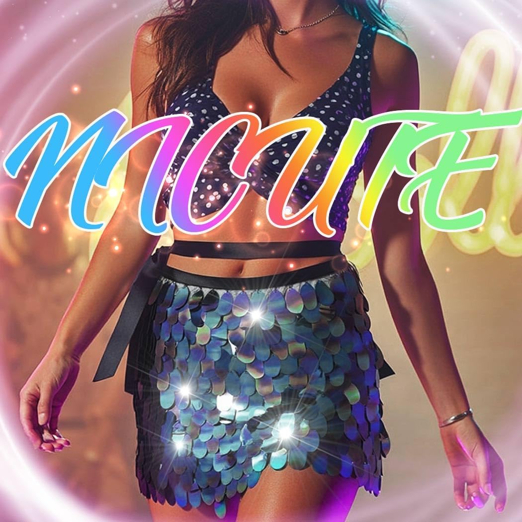 Nicute Big Sequin Skirt Sparkly Mermaid Sequin Skirt Belly Dance Skirt Rave Costume for Women - Image 3