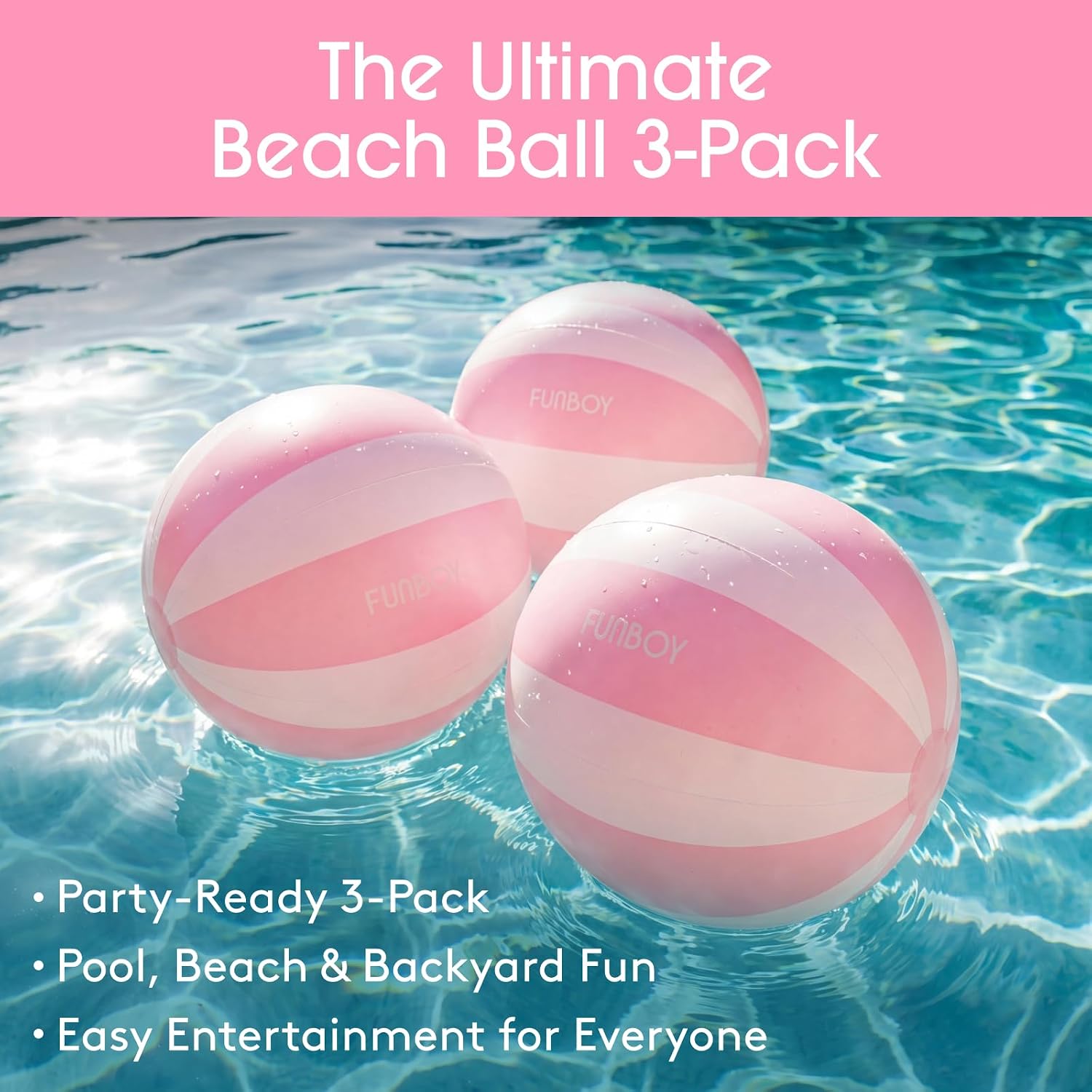 FUNBOY 3-Pack Large Beach Balls - Large Vintage Beach Ball Inflatable Pool Toy for Pool Parties and Summer Decoration, Kids Water Games, Adult Fun in the Sun and More. image 2