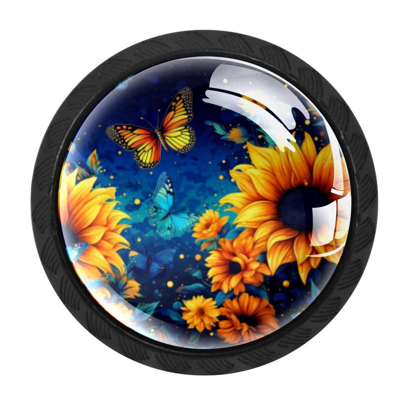 CHENZZZZ 4 Pack Starry Night Sunflower Butterfly Drawer Knob Cabinet Hardware