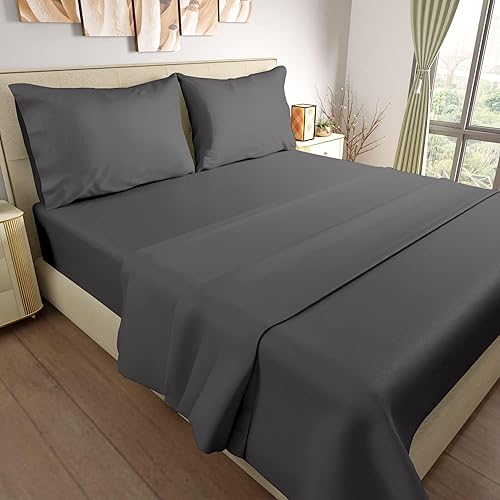 Miniatura 10 de Magic Drapes Juego de sábanas de 4 piezas, 100% algodón egipcio de 800 hilos, acabado satinado de alta calidad, bolsillo profundo de 18 pulgadas,